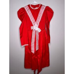 1980s Ruth of Carolina Red White Holiday Christmas Sailor Lace Girls Dress 10